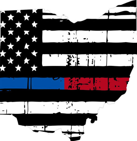 Thin Blue Red line decal - State of Ohio Tattered Flag Decal - Powercall Sirens LLC