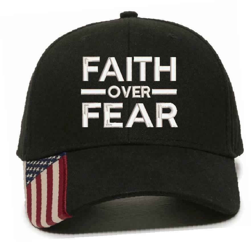 Faith Over Fear Embroidered USA-300 Adjustable Hat with Flag Brim - Var. Colors - Powercall Sirens LLC