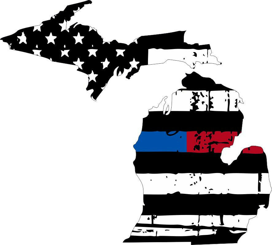 Michigan Tattered Blue Red Flag Decal - Powercall Sirens LLC