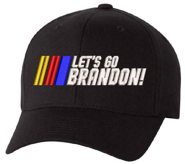 Let's Go Brandon Racing Stripes Embroidered FLEX FIT Hat, FJB JOE BIDEN FU46 - Powercall Sirens LLC