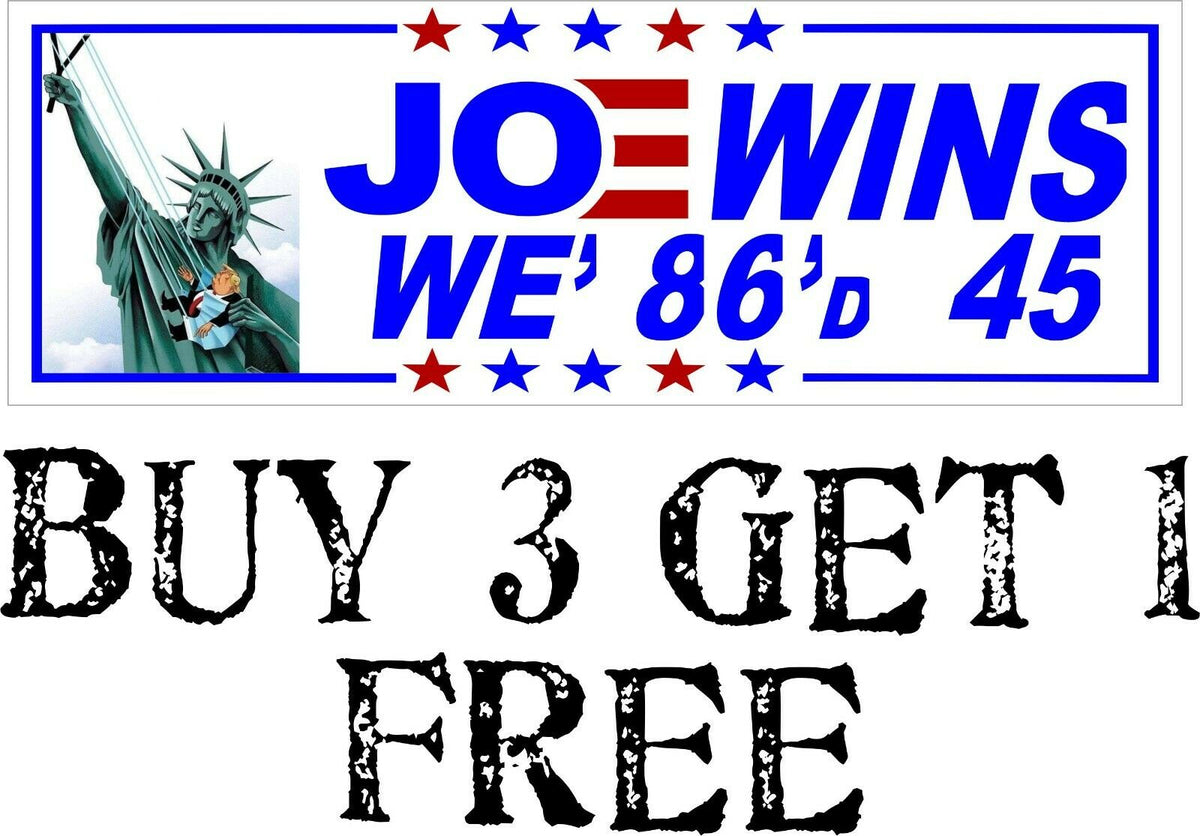JOE BIDEN WINS 86'D 45 BIDEN HARRIS Bumper Sticker 8.7" X 3" - Powercall Sirens LLC