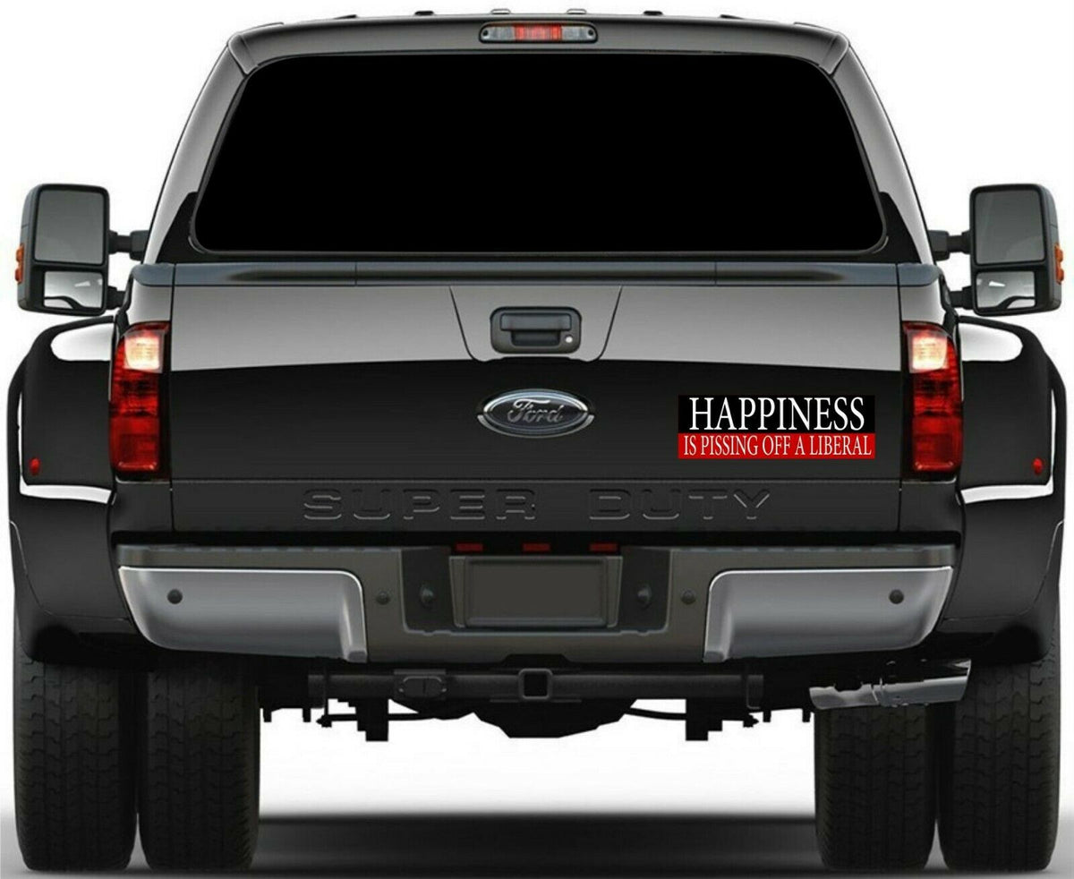 Happiness is Pissing off a Liberal Bumper Sticker 8.8" x 3" Trump Bumper Decal - Powercall Sirens LLC