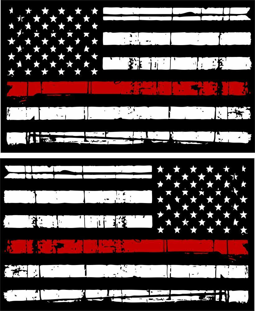 Thin Red Line Firefighter Exterior Flag Decal Set - Regular and Reversed Decal - Powercall Sirens LLC