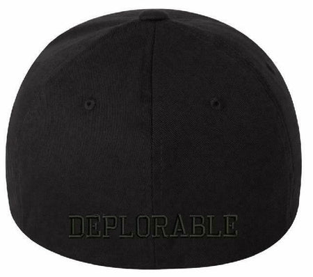 Make America Great Again Flex Fit Black Hat - BLACKOUT MAGA WITH DEPLORABLE BACK - Powercall Sirens LLC