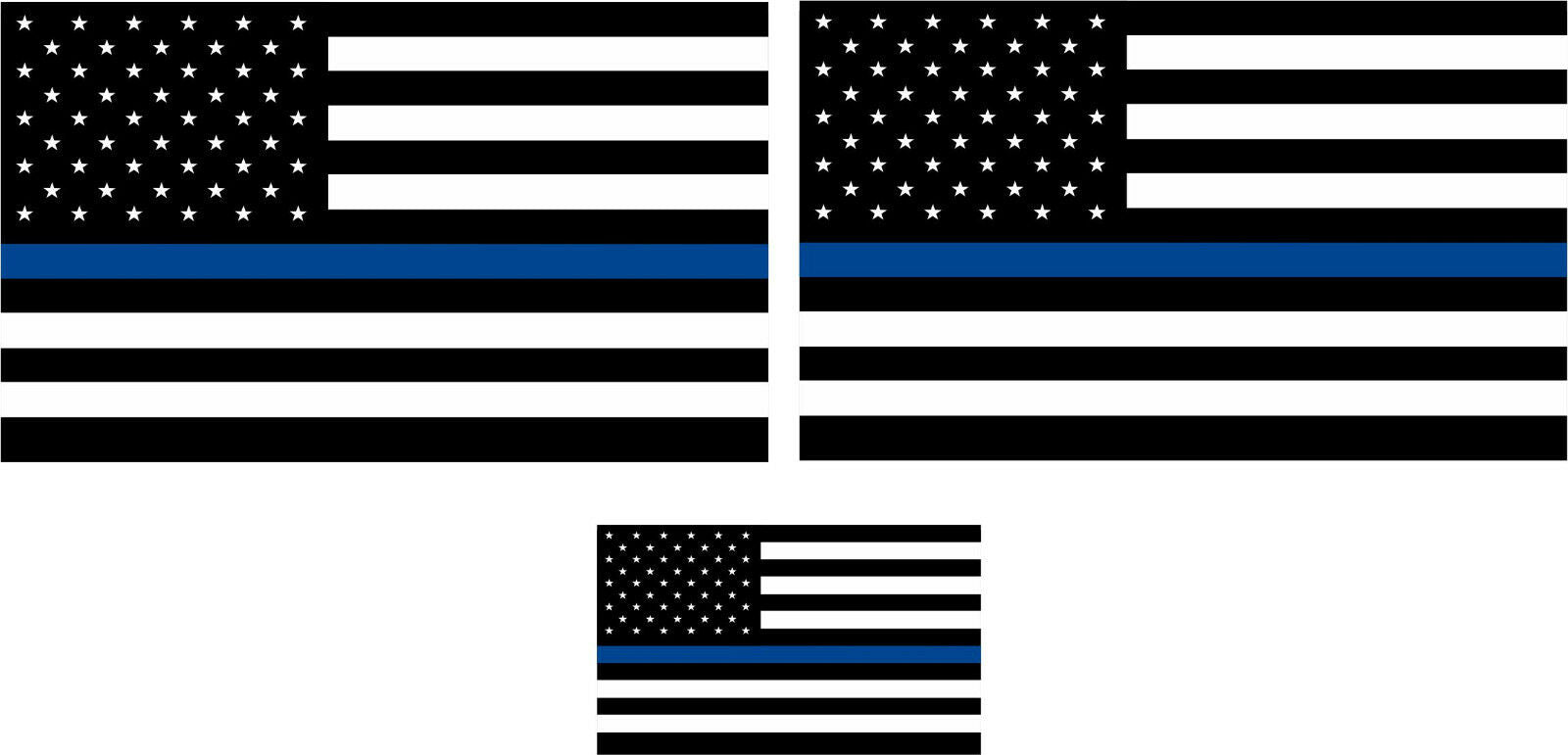 Thin blue line decal-Set of 3 USA Blue Line Flags, Two 3" x 5" and one 3" x 1.8" - Powercall Sirens LLC