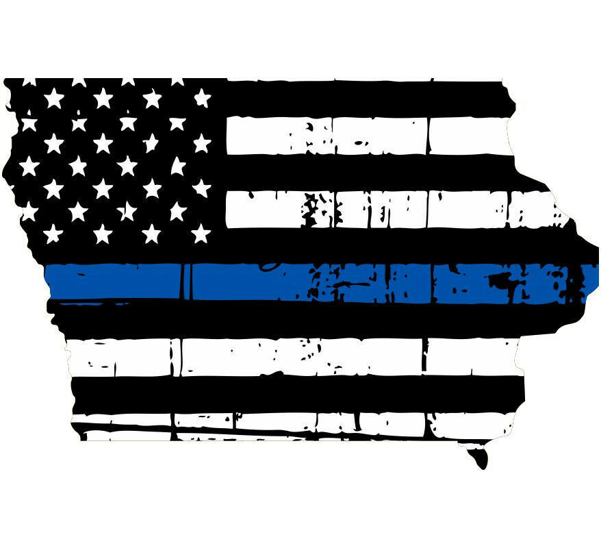 Thin Blue line decal - State of Iowa Tattered Flag Decal - Various Sizes - Powercall Sirens LLC