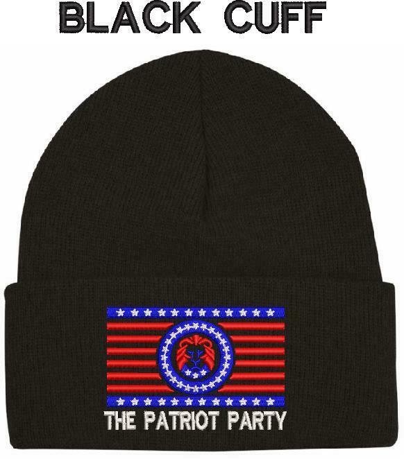 The Patriot Party Lion FLAG Knit Embroidered WINTER HAT Beanie or Cuff Hat - Powercall Sirens LLC