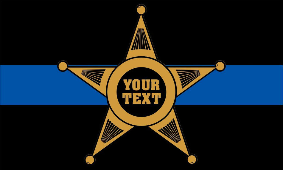 Thin Blue Line Decal - 5 Point Star GOLD Custom Text Window Decal - Var. Sizes - Powercall Sirens LLC