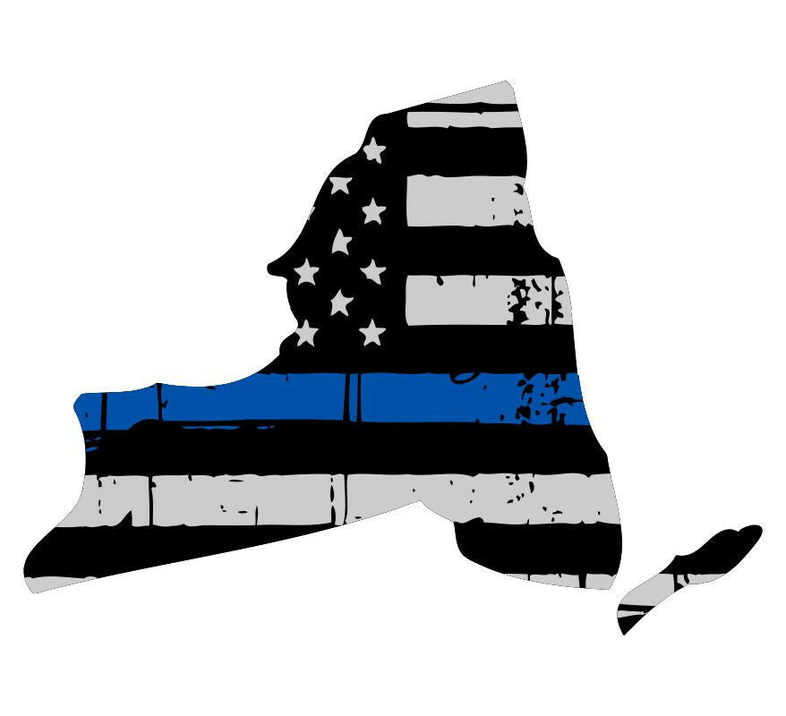 Thin Blue Line decal - State of New York Tattered Flag - Various Sizes - Powercall Sirens LLC