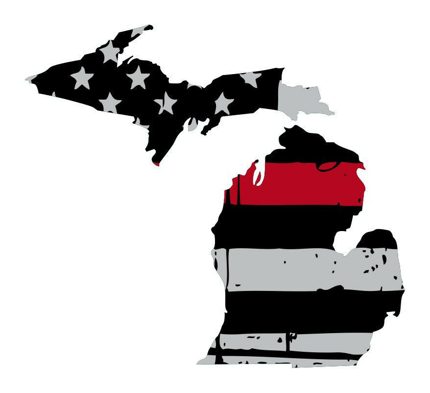 Thin Red line decal - State of Michigan Tattered Flag Decal - Various Sizes - Powercall Sirens LLC