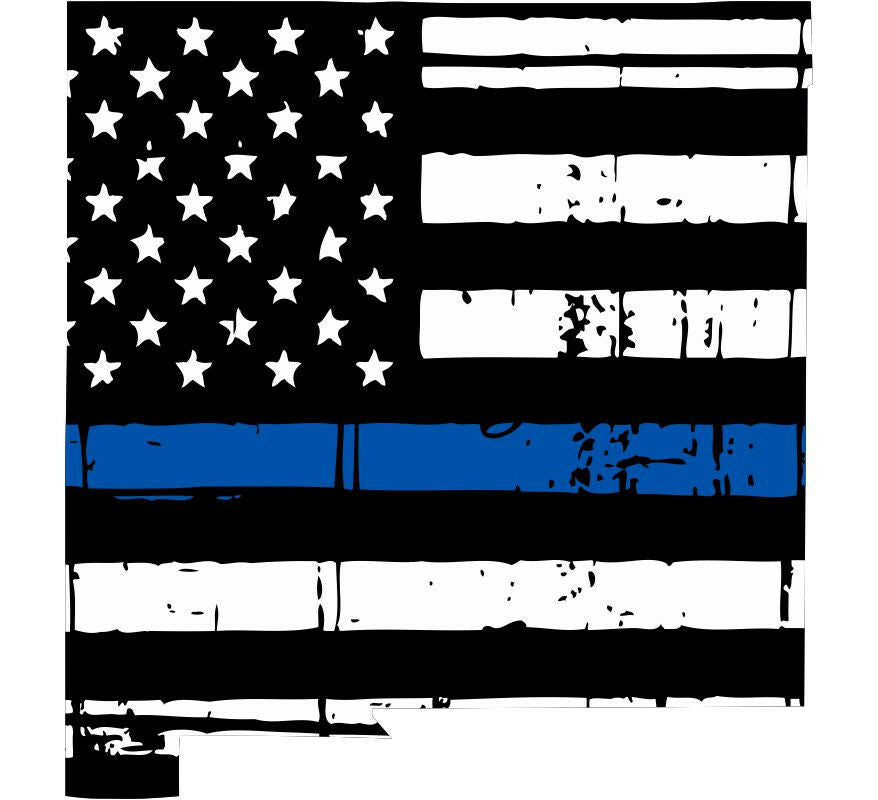 Thin Blue line decal - State of New Mexico Tattered Flag Decal - Various Sizes - Powercall Sirens LLC