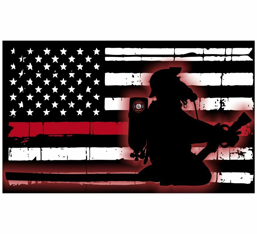 Thin Red line Firefighter USA Flag Tattered with Kneeling Reflective Decal - Powercall Sirens LLC