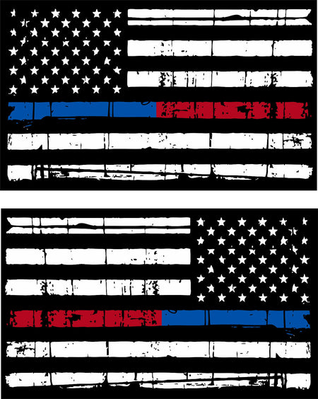 Thin Blue line Thin Red Line Line Tattered Flag Decal Pair, Reg & Reversed - Powercall Sirens LLC