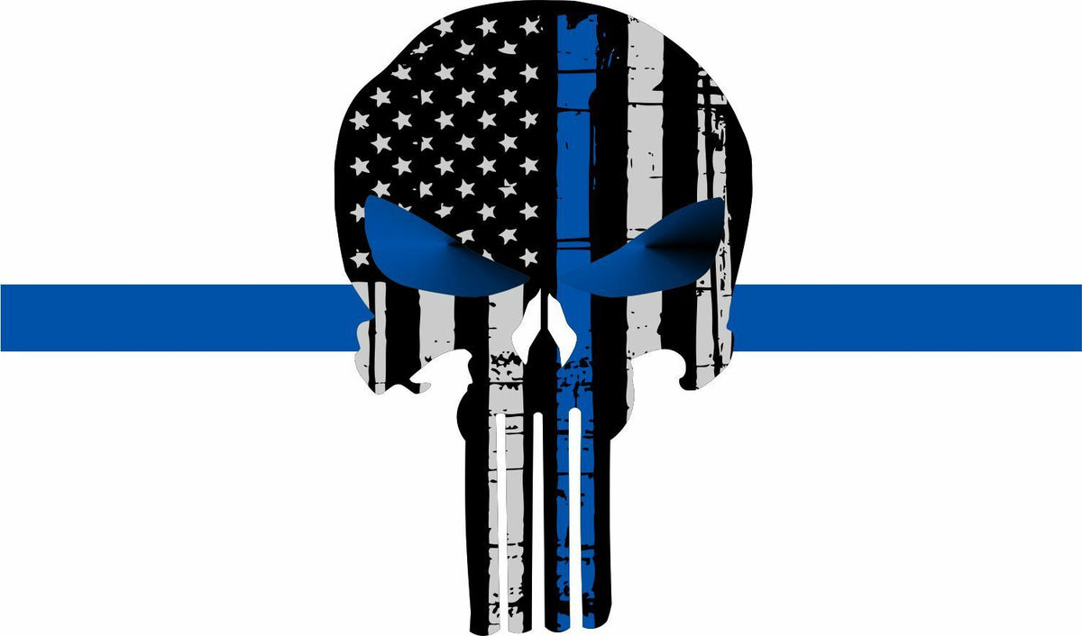 Thin Blue Line Products PUNISHER-  5" wide x 3" tall Tattered Flag Police Decal - Powercall Sirens LLC