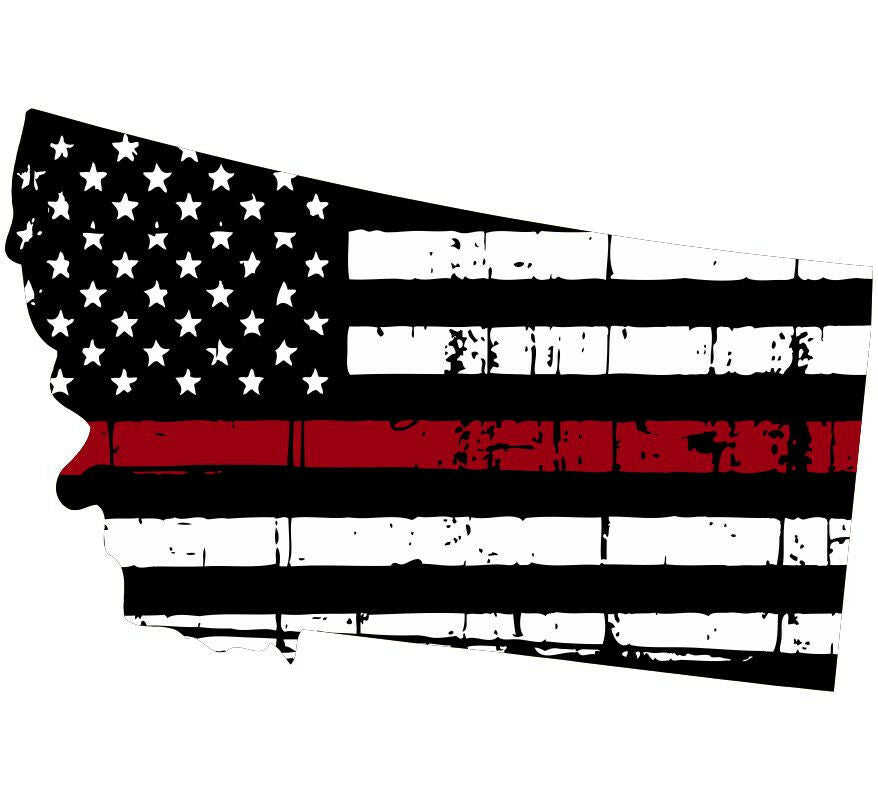 Thin Red line decal - State of Montana Tattered Flag Decal - Various Sizes - Powercall Sirens LLC