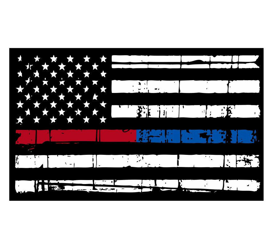 Thin Blue/Red Line Tattered Flag Reflective Decal - Various Sizes Free Shipping - Powercall Sirens LLC