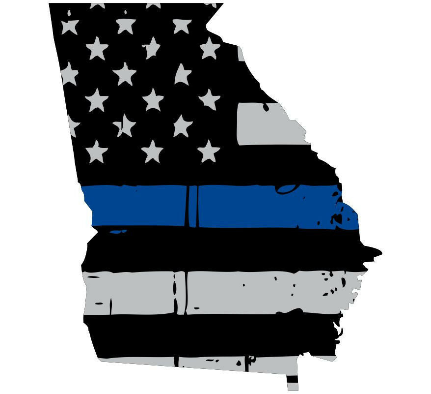 Thin Blue Line Decal - State of Georgia window vinyl sticker - Various Size - Powercall Sirens LLC