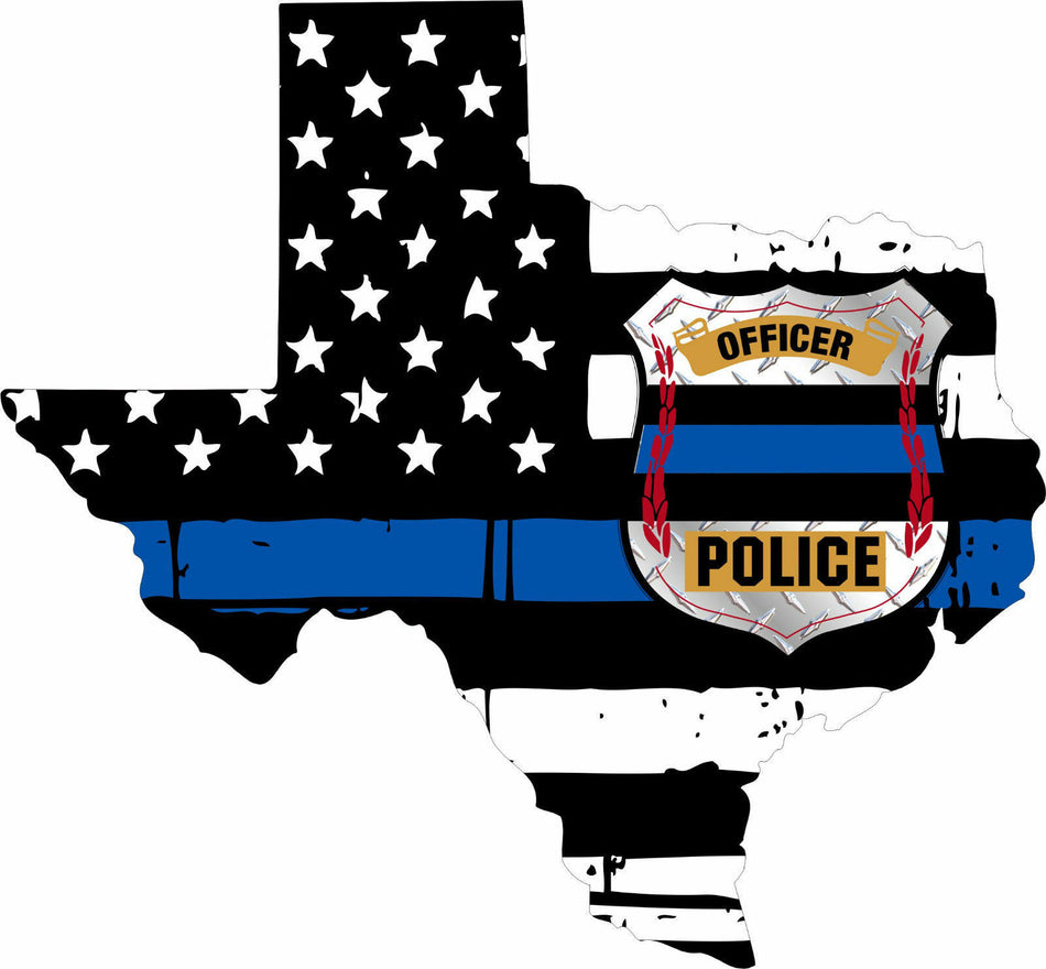 Thin Blue line decal - State of Texas POLICE OFFICER BADGE Decal - Various Sizes - Powercall Sirens LLC