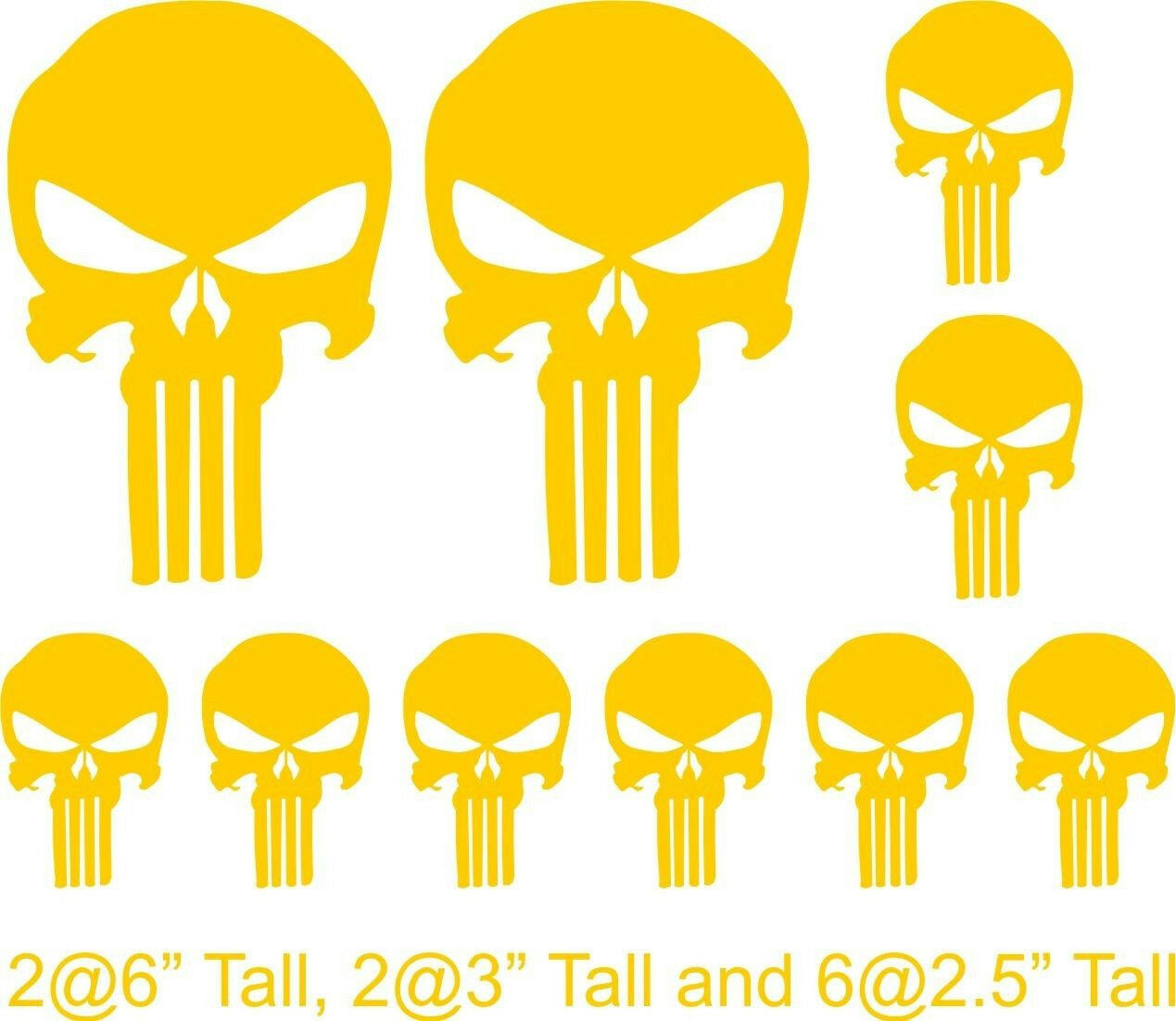 Punisher Skull 10 Pack of Vinyl Decal Window Stickers, Various Colors/Free Ship - Powercall Sirens LLC