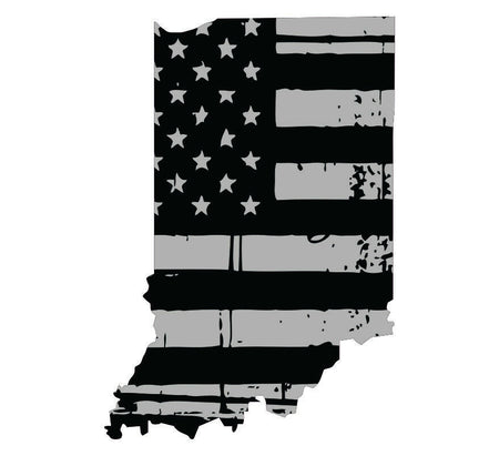 Tattered USA Flag Black/Gray window decal - State of Indiana various sizes - Powercall Sirens LLC