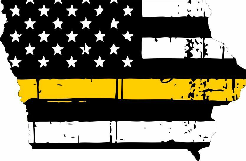 State of Iowa Thin Yellow Line Decal Sticker Tattered Flag Decal - Various Sizes - Powercall Sirens LLC
