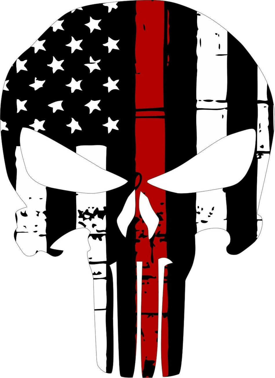 Punisher Skull American Flag CHERRY RED Line Decal - Various Sizes & materials - Powercall Sirens LLC