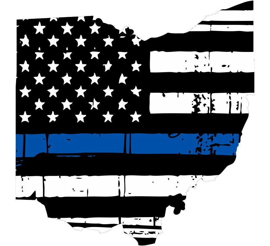 Thin Blue line decal - State of Ohio Tattered Flag Decal - Various Sizes - Powercall Sirens LLC