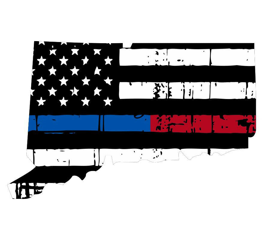 Thin Blue Red line decal - State of Connecticut Tattered Flag Decal - Powercall Sirens LLC