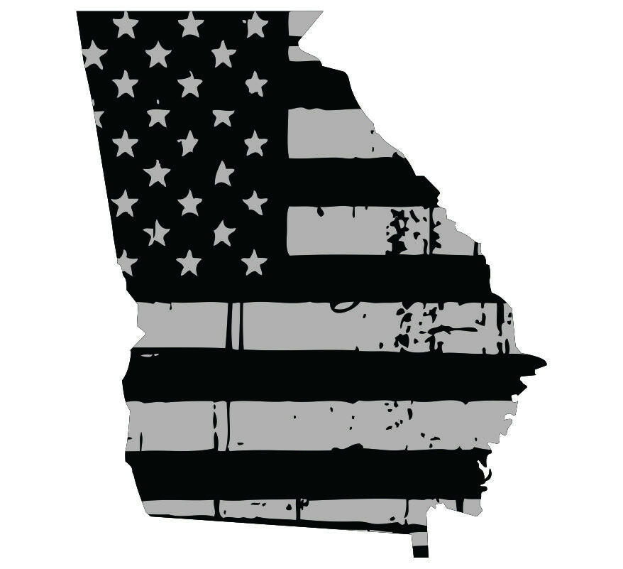 Tattered USA Flag Black/Gray window decal - State of Georgia various sizes - Powercall Sirens LLC
