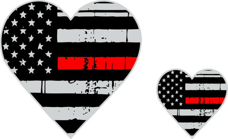 Tattered Firefighter Wife / Firefighter Girlfriend Red Line Heart Flag Decal x2 - Powercall Sirens LLC