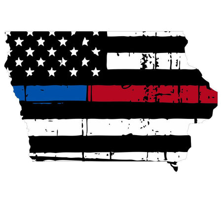 Thin blue red line decal - State of Iowa Tattered Flag Decal - Various Sizes - Powercall Sirens LLC