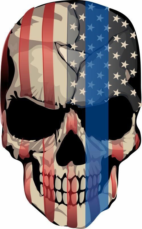 Punisher Skull Blue Line Realistic American Flag Police Blue Line Deca ...