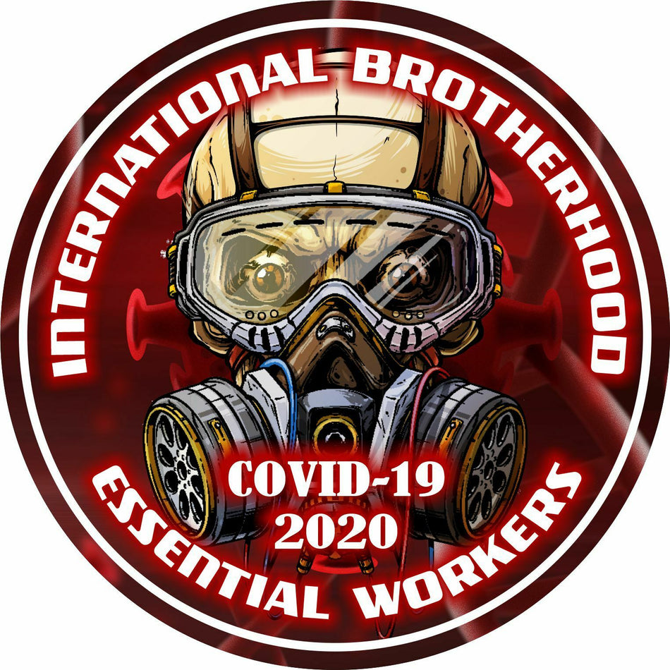 Brotherhood Essential Workers Red Biohazard Skull Hardhat/Window Decal USA Made - Powercall Sirens LLC