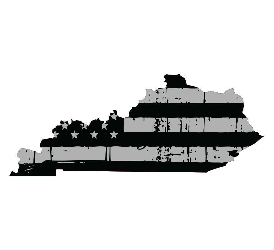 Tattered USA Flag Black/Gray window decal - State of Kentucky various sizes - Powercall Sirens LLC