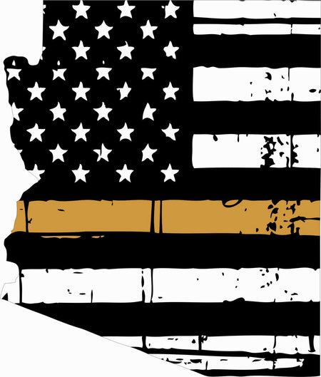 Thin Gold line dispatcher decal - State of Arizona Tattered Flag window decal - Powercall Sirens LLC
