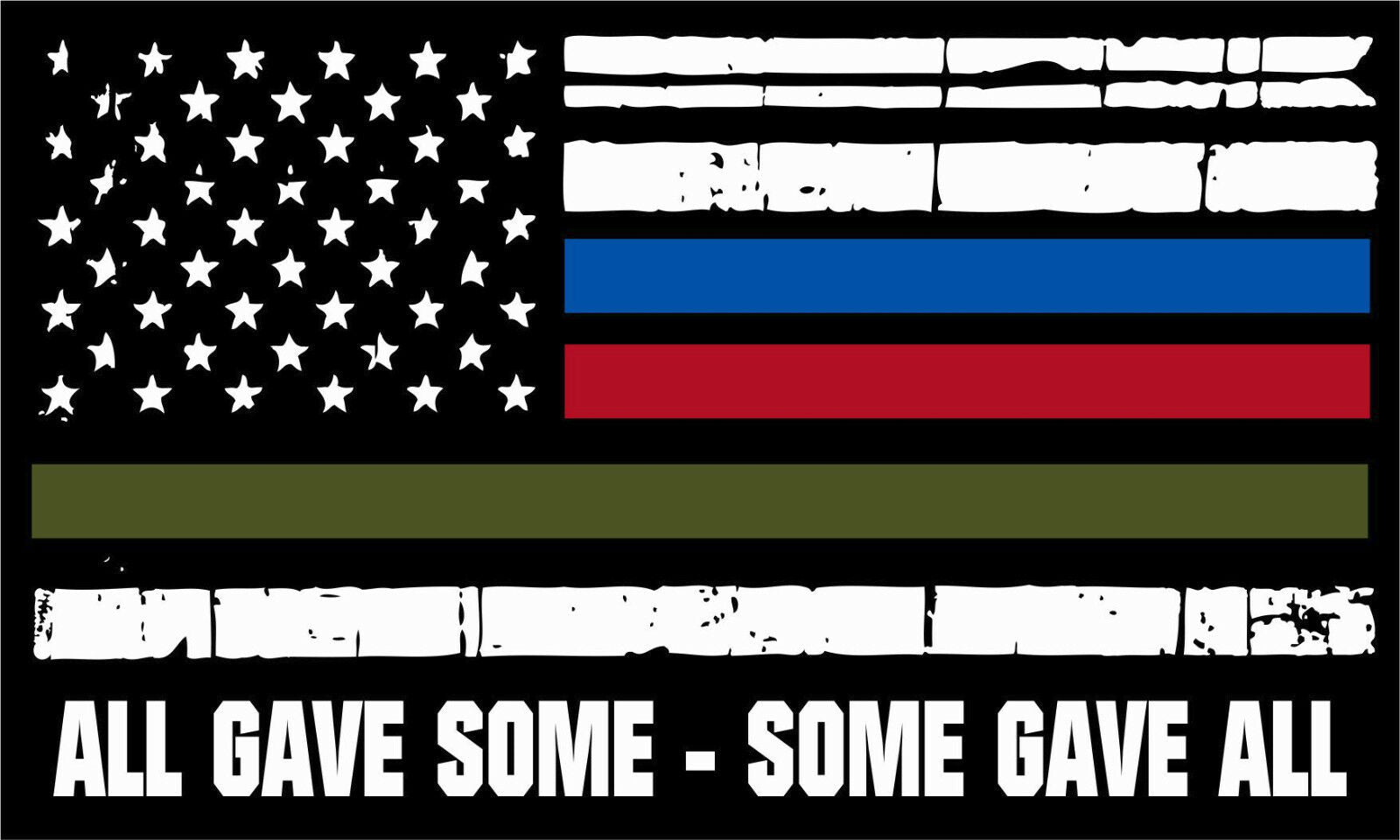 Thin Blue Line Decal - Some Gave All Police Fire Military Tattered Flag Decal - Powercall Sirens LLC