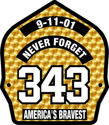 Firefighter Sticker -9/11 Never Forget 343 Gold Leaf look decal - Various Sizes - Powercall Sirens LLC