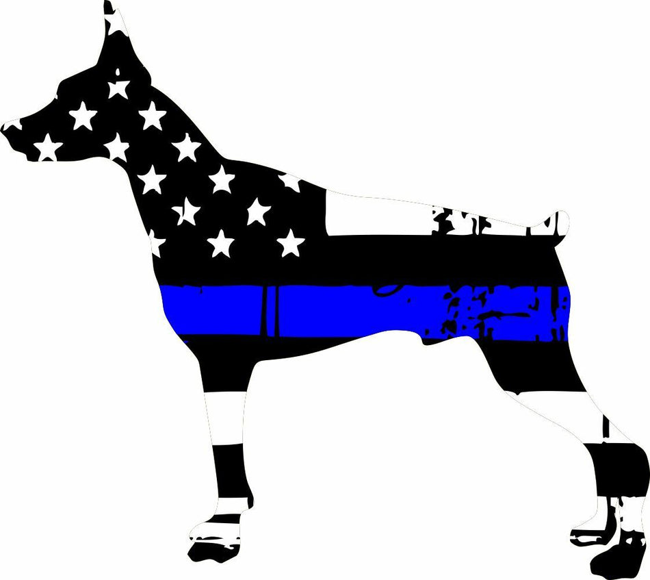 Thin Blue Line K9 Flag Doberman Exterior Window Decal - Various Sizes Available - Powercall Sirens LLC