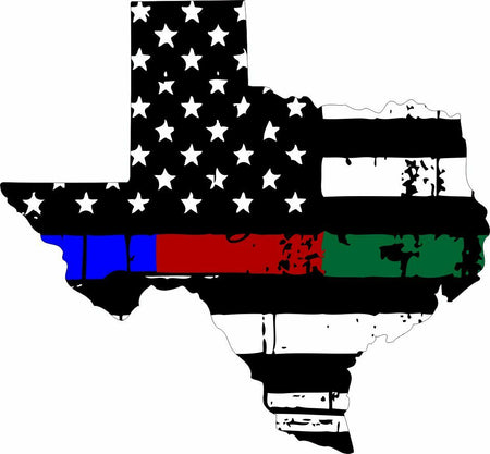 Thin blue red Green line decal - State of Texas Tattered Flag Window Decal - Powercall Sirens LLC