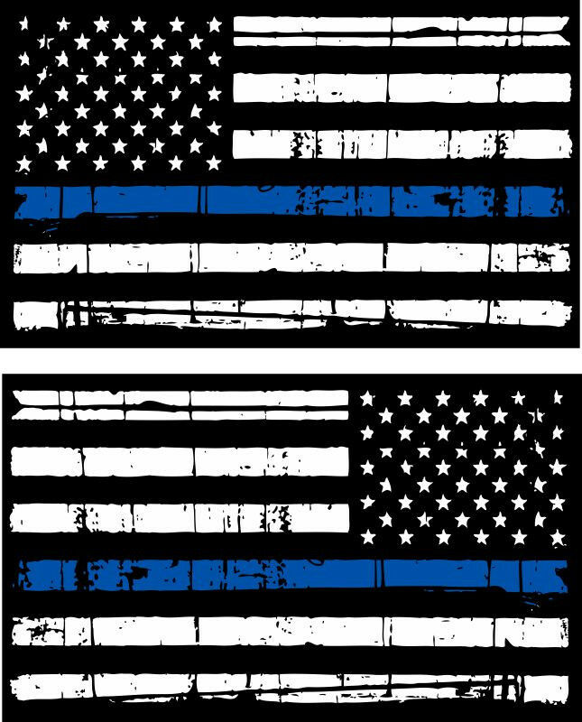 Thin Blue Line Tattered Flag Decal Pair, Reg & Reversed Reflective-Various Sizes - Powercall Sirens LLC