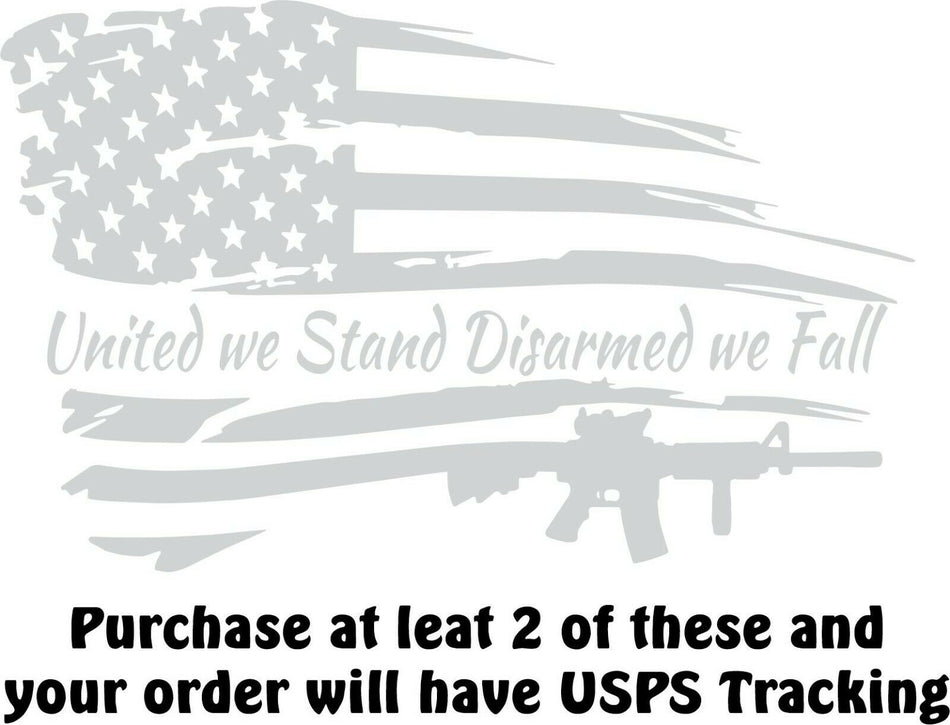 United we stand DISARMED we fall Die Cut Window Decal - Various Sizes & Colors - Powercall Sirens LLC