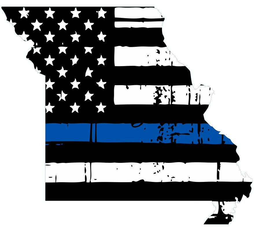 Thin Blue line decal - State of Missouri Tattered Flag Decal - Various Sizes - Powercall Sirens LLC