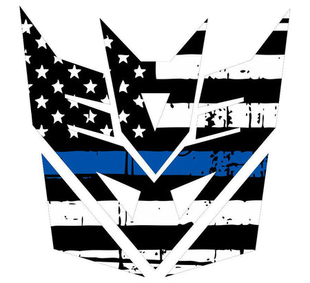 Thin Blue line decal - Decepticon Tattered USA Flag Decal - Various Sizes - Powercall Sirens LLC