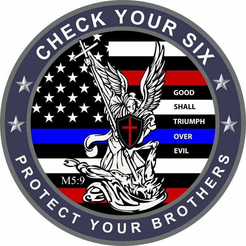 Saint Michael Check your Six Protect your Brothers Police Exterior Window Decal - Powercall Sirens LLC