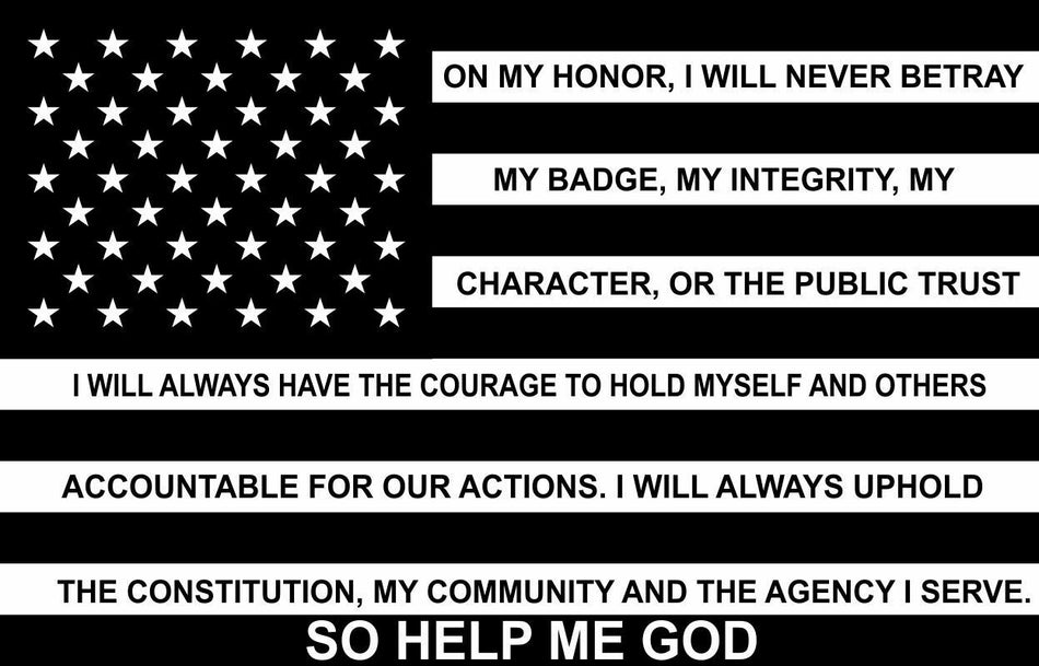 Tattered Black/White Flag with Police Credo Window Decal - Reflective Free Ship - Powercall Sirens LLC