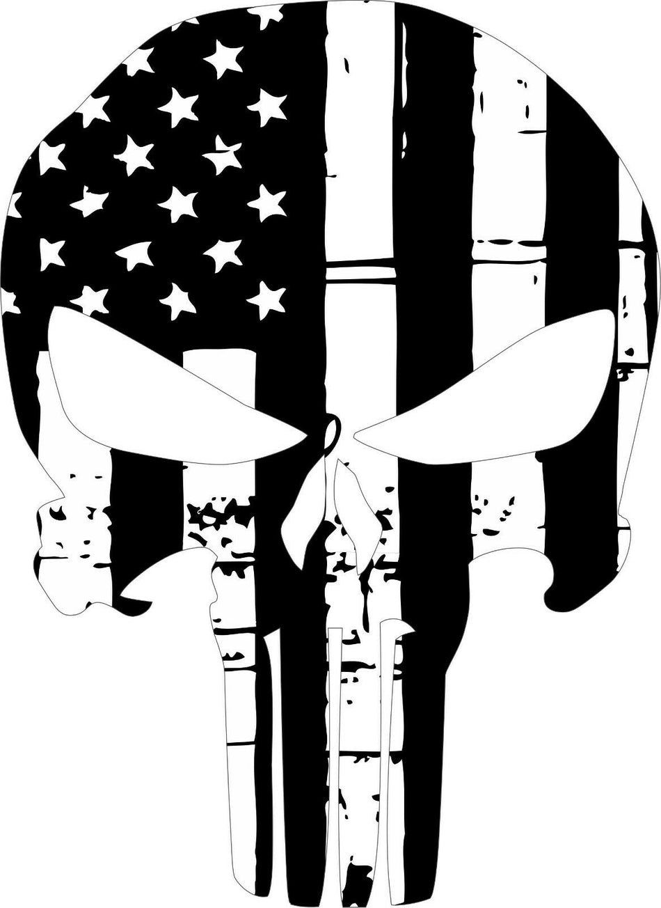 Punisher Black and White USA Flag Style Window decal - Various Sizes - Powercall Sirens LLC