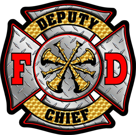 Firefighter Decal - Deputy Chief 4 Diamond Plate Maltese Sticker - Various Sizes - Powercall Sirens LLC