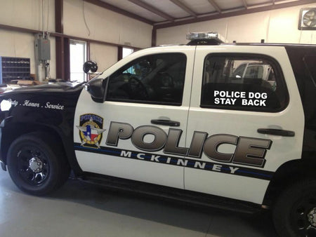 Police Dog Stay Back Exterior window Decal - Various Sizes and Colors Free Ship. - Powercall Sirens LLC