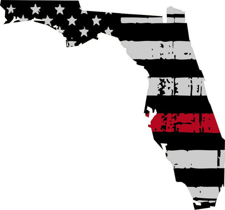 Thin Red line decal - State of Florida Tattered Flag Decal - Various Sizes - Powercall Sirens LLC