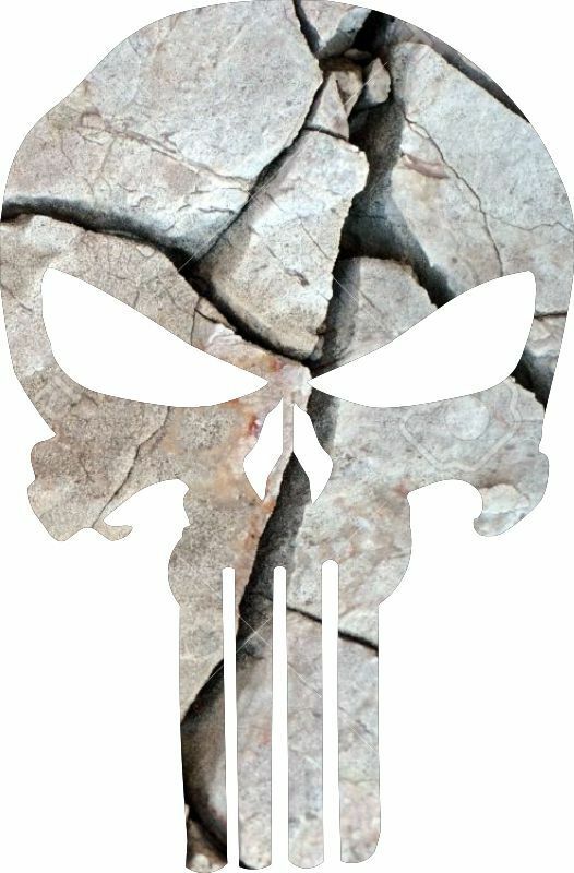 Punisher Skull Cracked Rock Stone Military Decal Sticker Graphic - Various Sizes - Powercall Sirens LLC